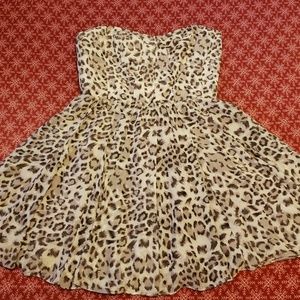 Strapless Snow Leopard Print Party Dress L
